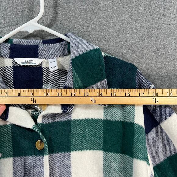Denim & Co. Canyon Retreat Cozy Plaid Collared Button Front Shac Green X-Large - Picture 3 of 10